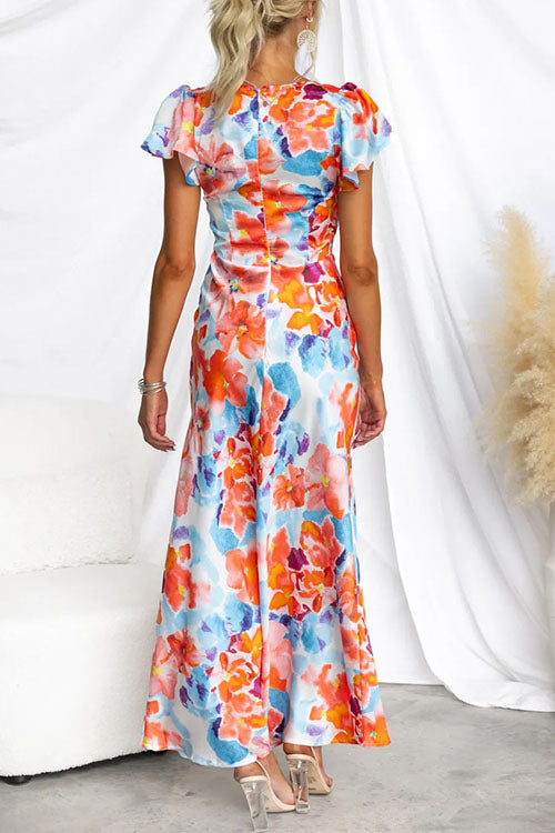 Rowangirl V-Neck Ruffle Sleeve Midi Dress