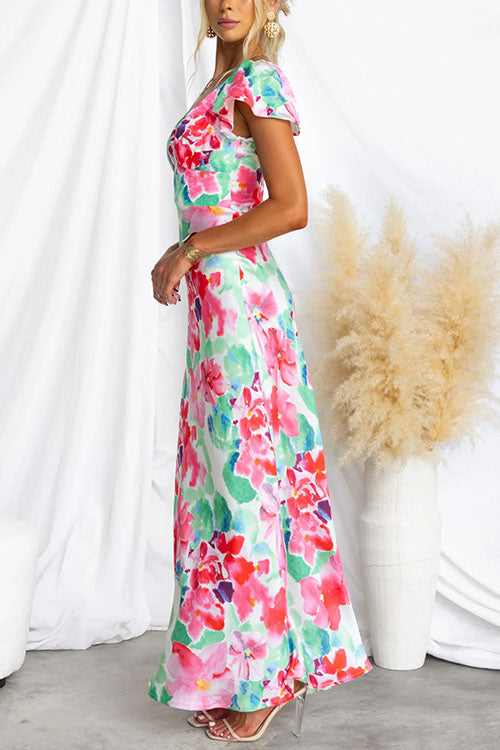 Rowangirl V-Neck Ruffle Sleeve Midi Dress
