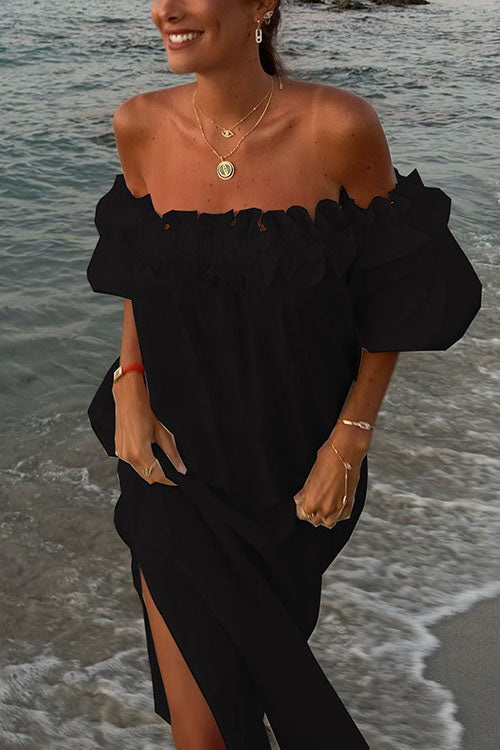 Rwangirl Boat Neck Slit Holiday Dress