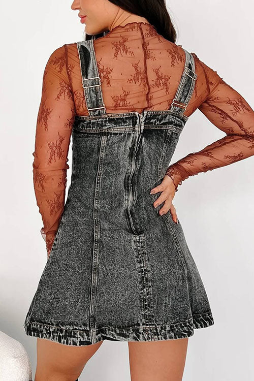 Rowangirl Fashionable Aand Versatile Denim Suspender Dress
