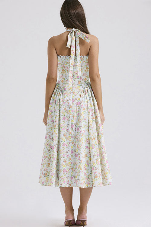 Rowangirl   Fashion Print Halter Neck Lace Dress