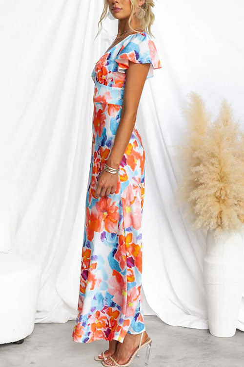 Rowangirl V-Neck Ruffle Sleeve Midi Dress
