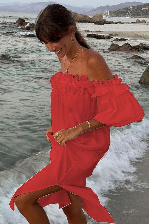 Rwangirl Boat Neck Slit Holiday Dress