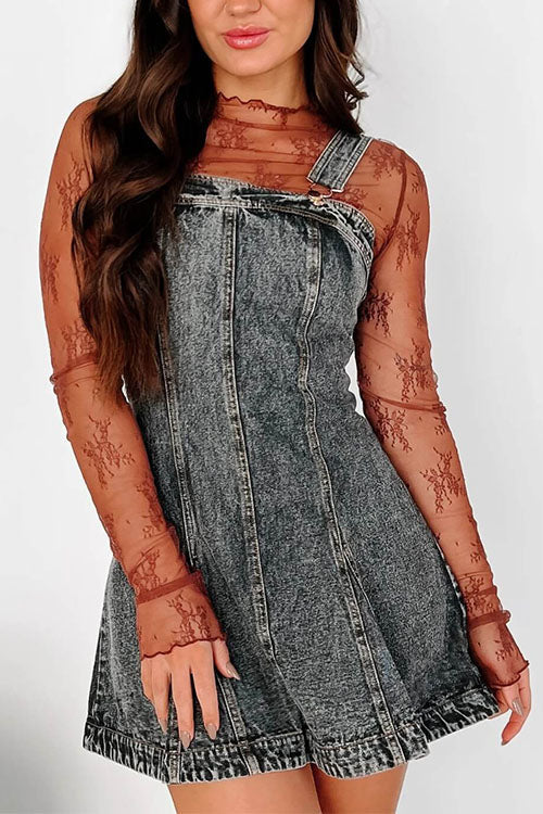 Rowangirl Fashionable Aand Versatile Denim Suspender Dress