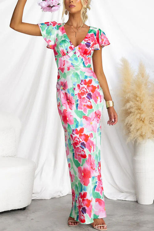 Rowangirl V-Neck Ruffle Sleeve Midi Dress