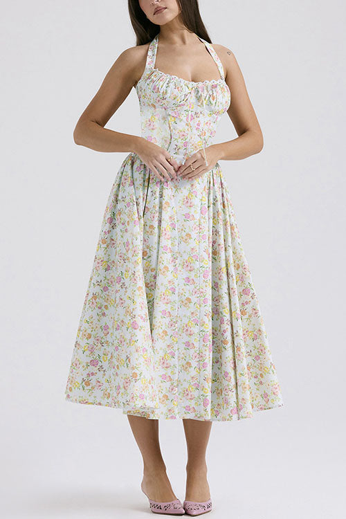 Rowangirl   Fashion Print Halter Neck Lace Dress