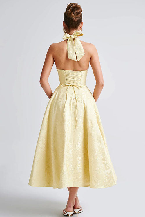 Rowangirl V-Neck Halterneck Sleeveless Jacquard Maxi Dress