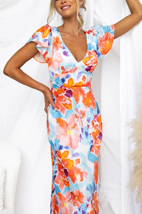 Rowangirl V-Neck Ruffle Sleeve Midi Dress