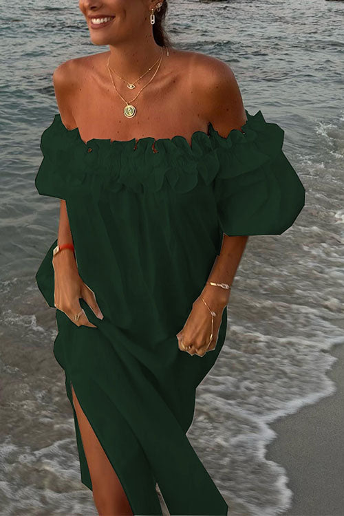 Rwangirl Boat Neck Slit Holiday Dress
