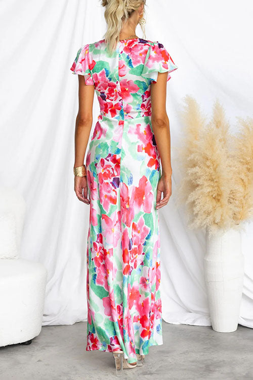 Rowangirl V-Neck Ruffle Sleeve Midi Dress
