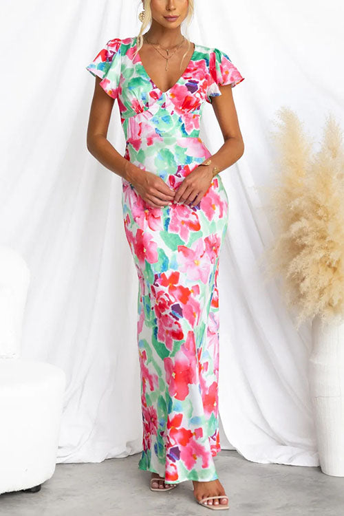 Rowangirl V-Neck Ruffle Sleeve Midi Dress
