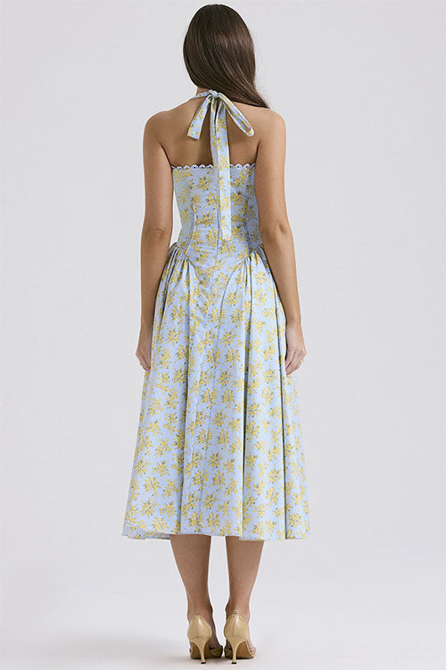 Rowangirl   Fashion Print Halter Neck Lace Dress