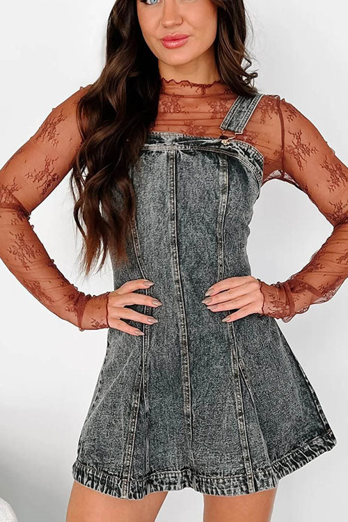 Rowangirl Fashionable Aand Versatile Denim Suspender Dress