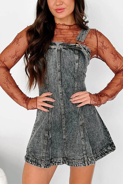Rowangirl Fashionable Aand Versatile Denim Suspender Dress