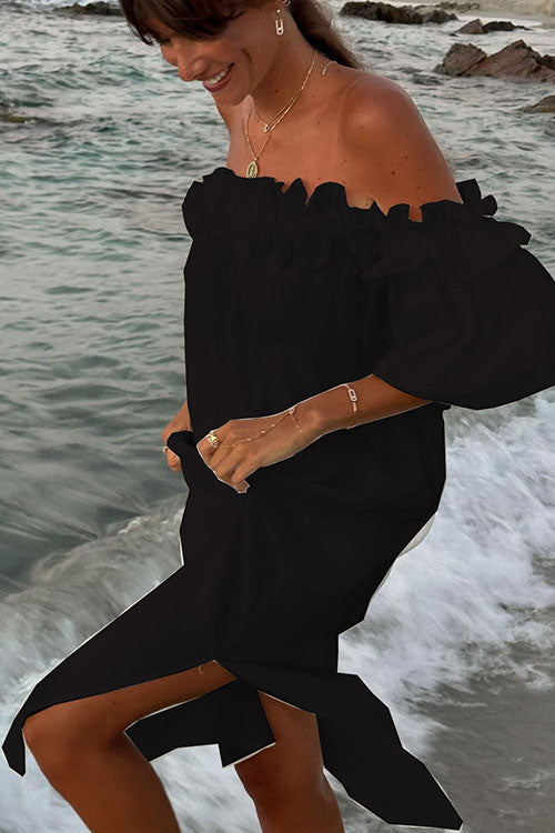 Rwangirl Boat Neck Slit Holiday Dress