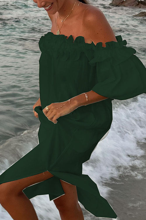 Rwangirl Boat Neck Slit Holiday Dress