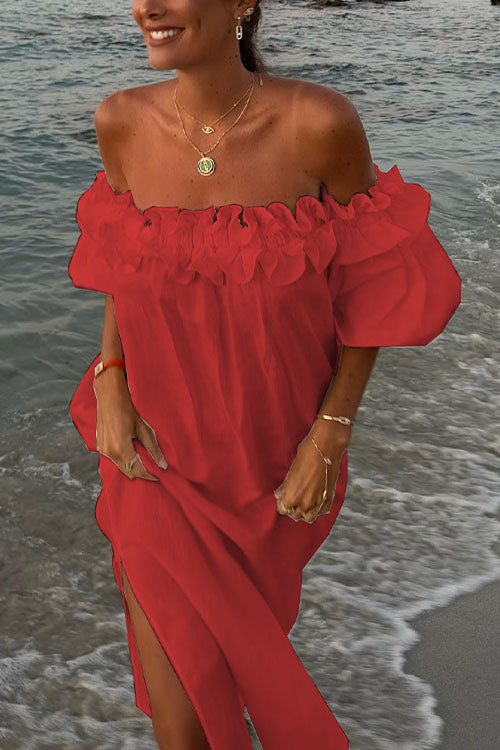 Rwangirl Boat Neck Slit Holiday Dress