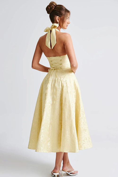 Rowangirl V-Neck Halterneck Sleeveless Jacquard Maxi Dress