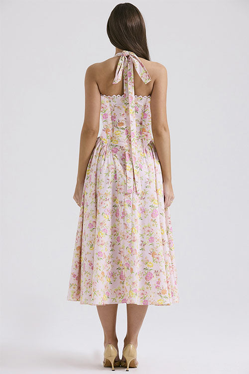 Rowangirl   Fashion Print Halter Neck Lace Dress