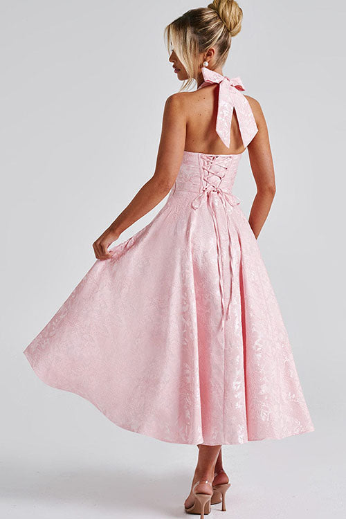 Rowangirl V-Neck Halterneck Sleeveless Jacquard Maxi Dress