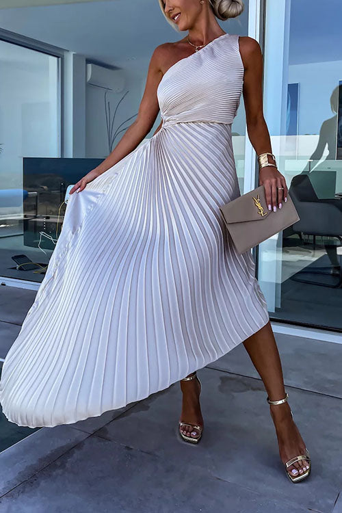 Rowangirl  Elegant Slant Collar Pleated Dress