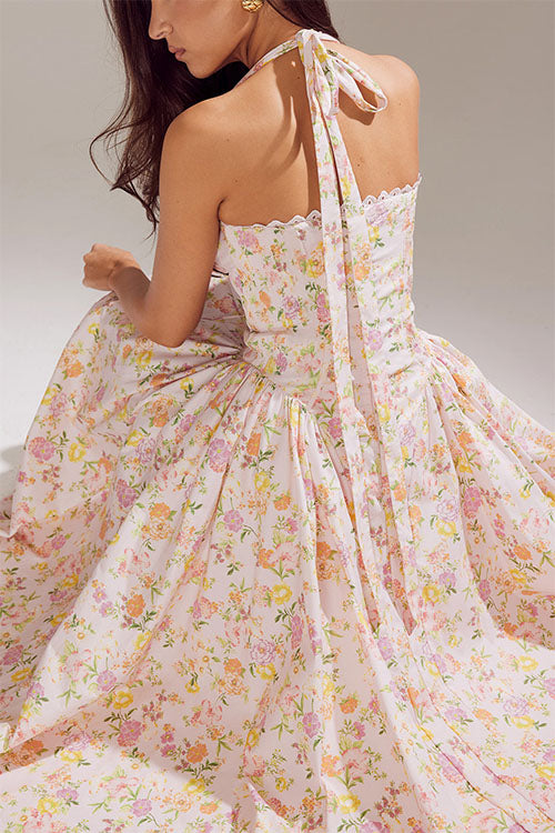 Rowangirl   Fashion Print Halter Neck Lace Dress