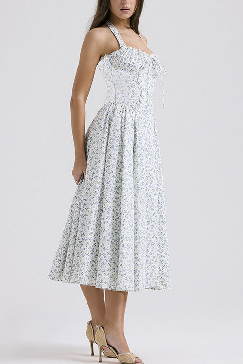 Rowangirl   Fashion Print Halter Neck Lace Dress