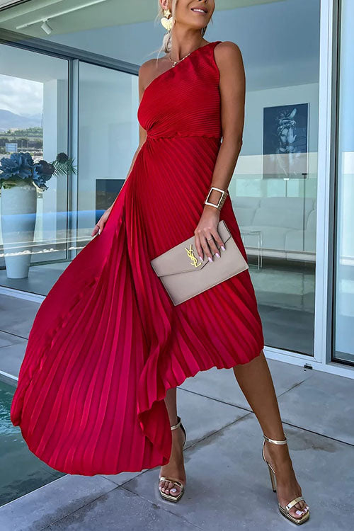 Rowangirl  Elegant Slant Collar Pleated Dress