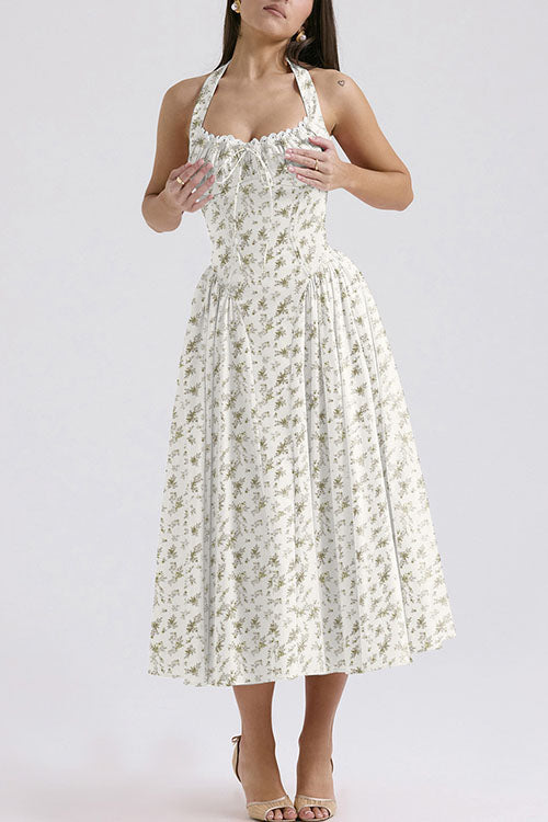 Rowangirl   Fashion Print Halter Neck Lace Dress