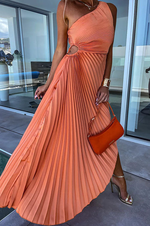 Rowangirl  Elegant Slant Collar Pleated Dress