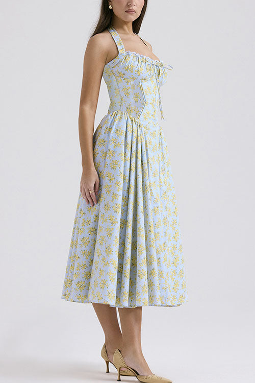 Rowangirl   Fashion Print Halter Neck Lace Dress