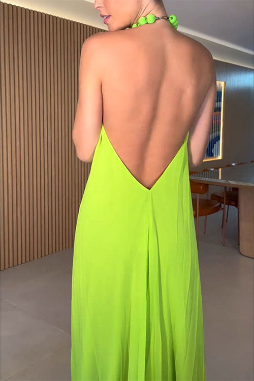 Rowangirl Chiffon Pleated Halter Neck Dress