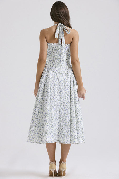 Rowangirl   Fashion Print Halter Neck Lace Dress