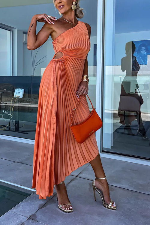 Rowangirl  Elegant Slant Collar Pleated Dress