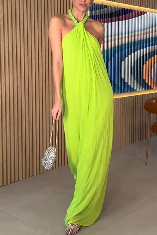 Rowangirl Chiffon Pleated Halter Neck Dress