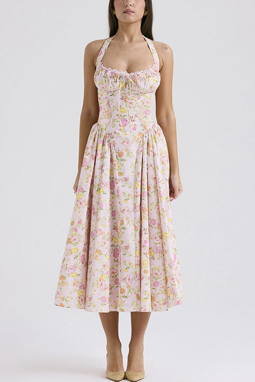 Rowangirl   Fashion Print Halter Neck Lace Dress