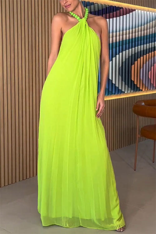 Rowangirl Chiffon Pleated Halter Neck Dress