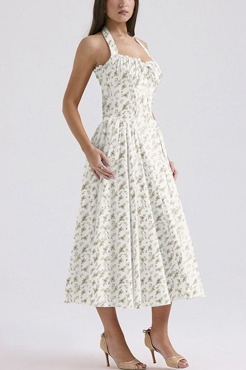 Rowangirl   Fashion Print Halter Neck Lace Dress