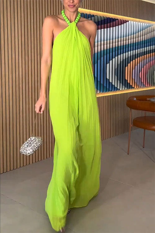 Rowangirl Chiffon Pleated Halter Neck Dress