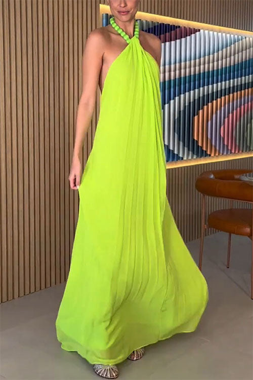 Rowangirl Chiffon Pleated Halter Neck Dress