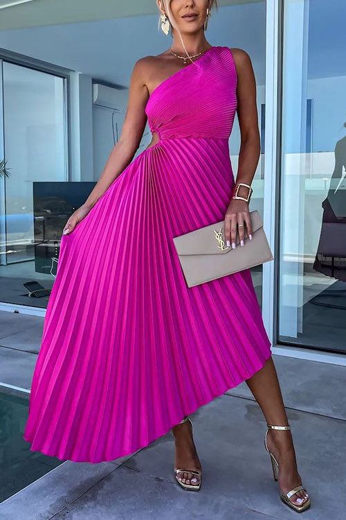 Rowangirl  Elegant Slant Collar Pleated Dress