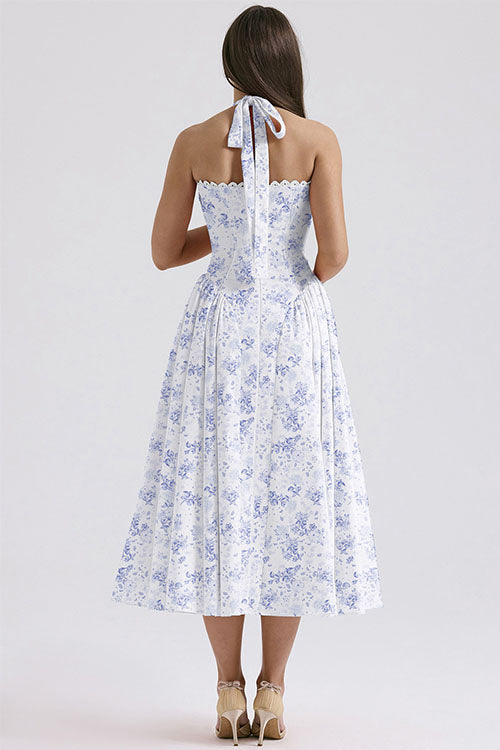 Rowangirl   Fashion Print Halter Neck Lace Dress