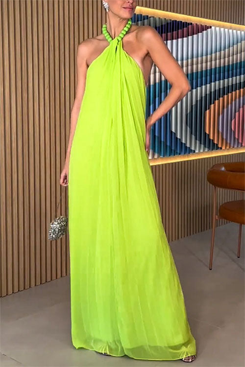Rowangirl Chiffon Pleated Halter Neck Dress