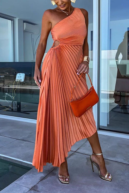 Rowangirl  Elegant Slant Collar Pleated Dress