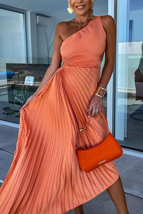 Rowangirl  Elegant Slant Collar Pleated Dress