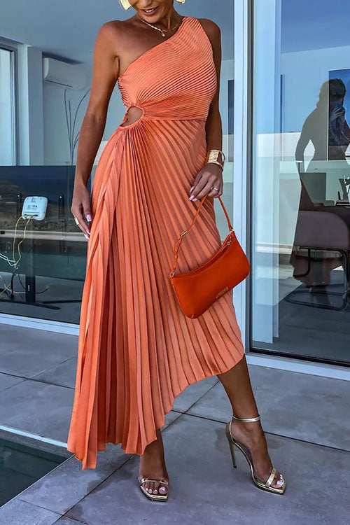 Rowangirl  Elegant Slant Collar Pleated Dress