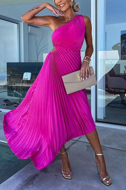 Rowangirl  Elegant Slant Collar Pleated Dress