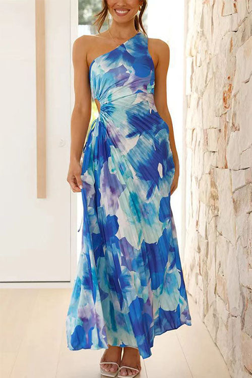 Rowangirl  Elegant Slant Collar Pleated Dress