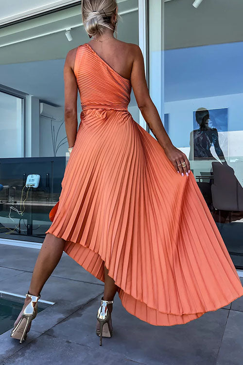 Rowangirl  Elegant Slant Collar Pleated Dress