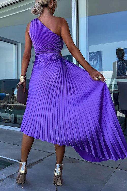Rowangirl  Elegant Slant Collar Pleated Dress
